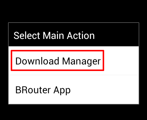 Main menu of BRouter android app